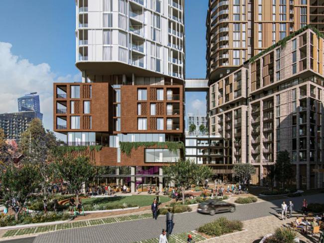 An artist's impression of the twin build to rent towers and public square. Picture: Supplied