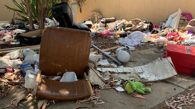 A Semaphore Park Housing Trust unit where rubbish was piled up on the street. Picture: Caleb Bond