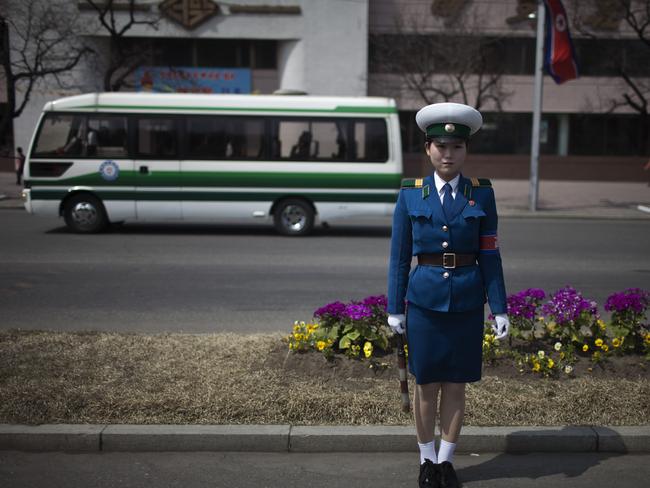 A traffic policewoman stands on a street in Pyongyang. Picture: Alexander F. Yuan/AP