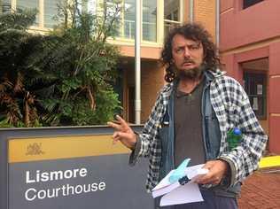 Nimbin identity Peter "The Rock" Till outside Lismore Court House after an earlier appearance. Picture: Hamish Broome