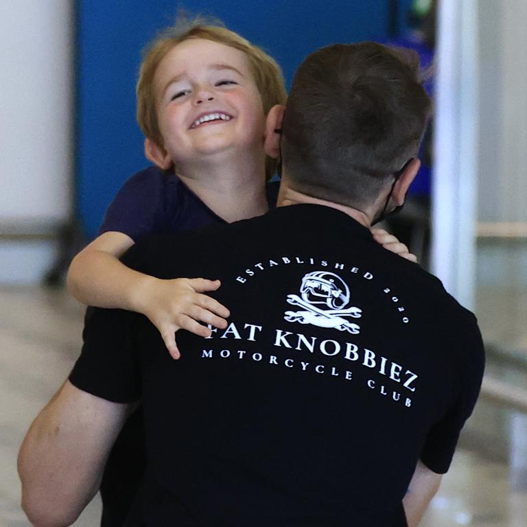 Scottie Phillips is reunited with son Torvi, 4. Picture: Adam Head