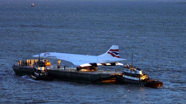 A Concorde on New York Harbour on its way to a museum in 2003.