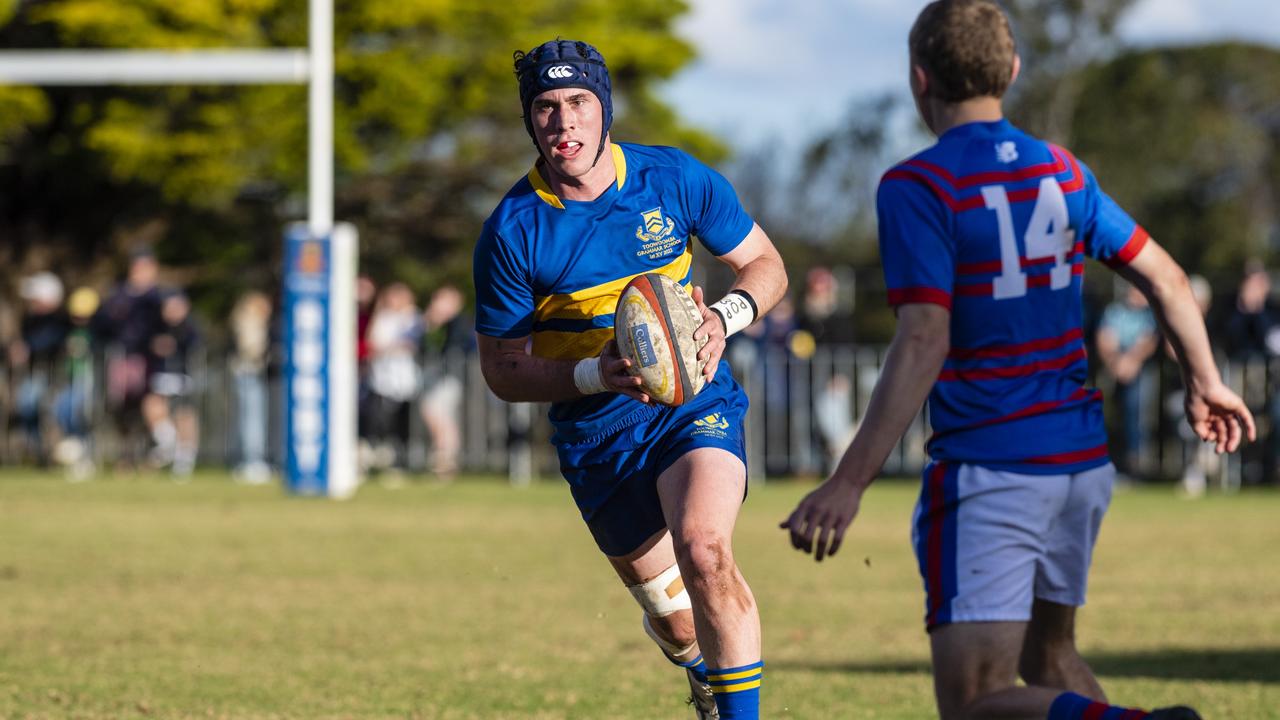 Chace Oates of Grammar against Downlands in O'Callaghan Cup on Grammar Downlands Day at Downlands College, Saturday, August 6, 2022. Picture: Kevin Farmer