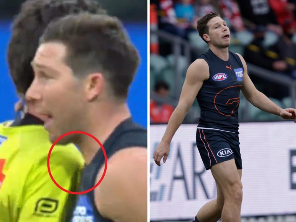 Toby Greene walked into umpire Matt Stevic, as proven by a new angle.