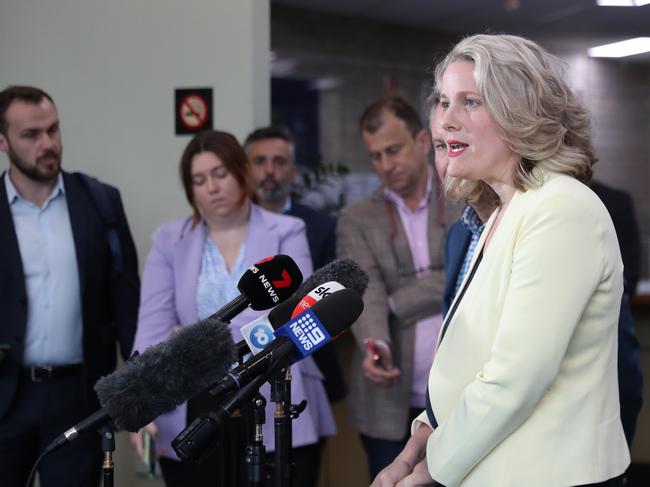 Daily Telegraph 25/11/22  Minister for Home Affairs Clare O Neil holds a press conference at the Fairfield council chambers  with local federal member Chris Bowen and local Mayors. picture John Grainger