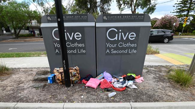 Charitys bin at Rosanna station. Picture: Tony Gough