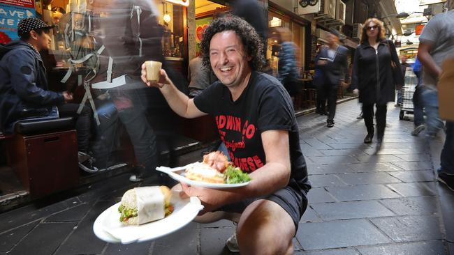 Business is booming for Marcus McNamara at the The Jungle juice Bar in Centre Pl Melbourne. Picture: Alex Coppel.