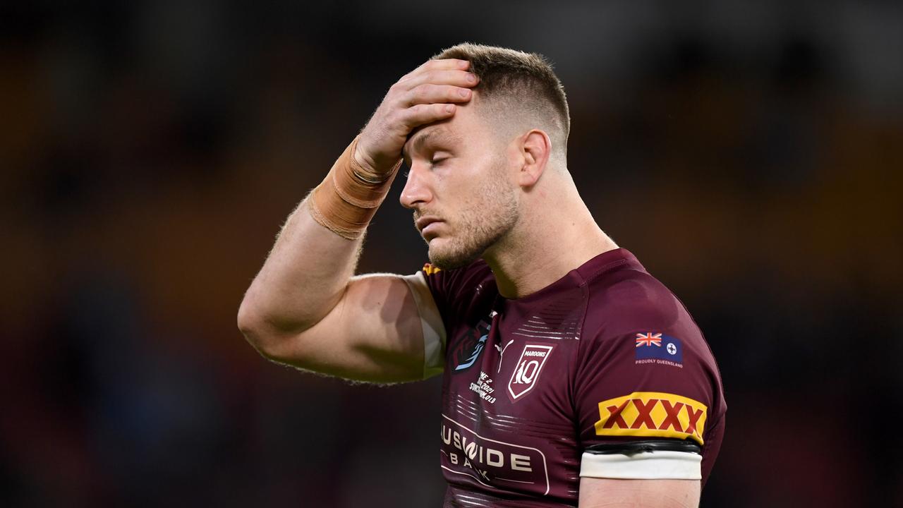 A dejected Queensland player Jai Arrow after a second lose to NSW in State of origin 2021 at Suncorp Stadium Picture NRL Images