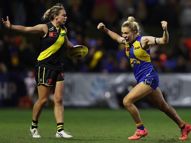 Hosking celebrates a win over her former side. Picture: Getty Images