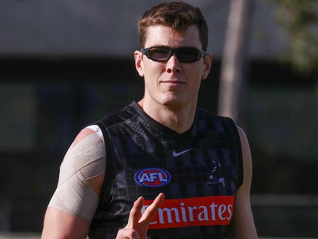 MELBOURNE. 20/06/2022..   Collingwood training at Olympic Park .  Mason Cox of the Magpies  at training today  . Photo by Michael Klein