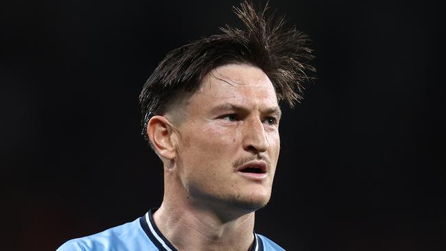 SYDNEY, AUSTRALIA - OCTOBER 19: Joe Lolley of Sydney FC looks on during the round one A-League Men match between Western Sydney Wanderers and Sydney FC at CommBank Stadium on October 19, 2024 in Sydney, Australia. (Photo by Jason McCawley/Getty Images)