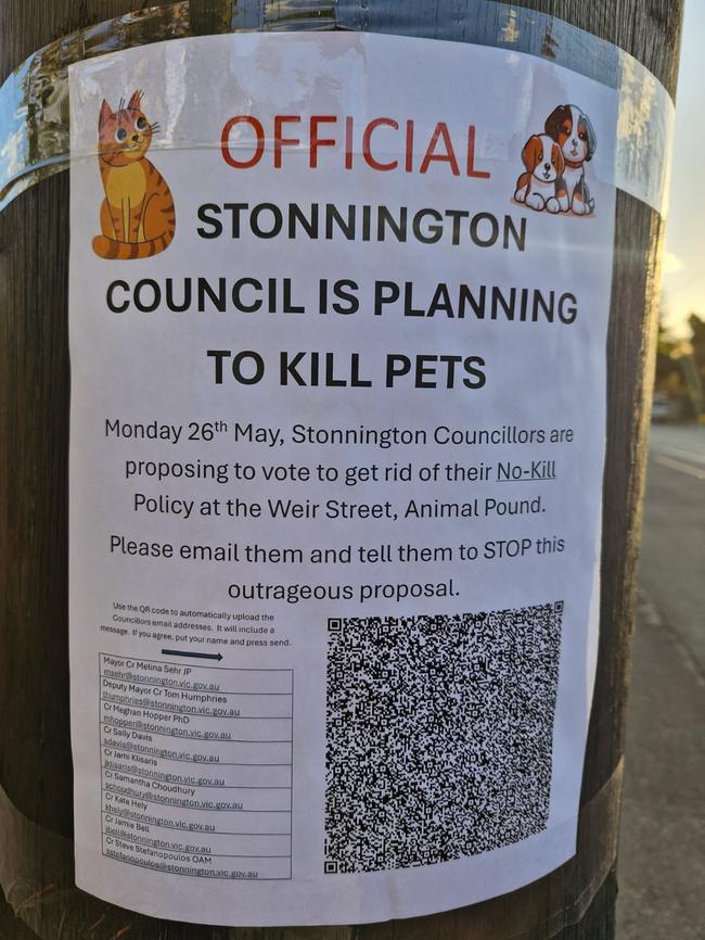 Posters erected around Stonnington accused the council of ‘planning to kill pets’.