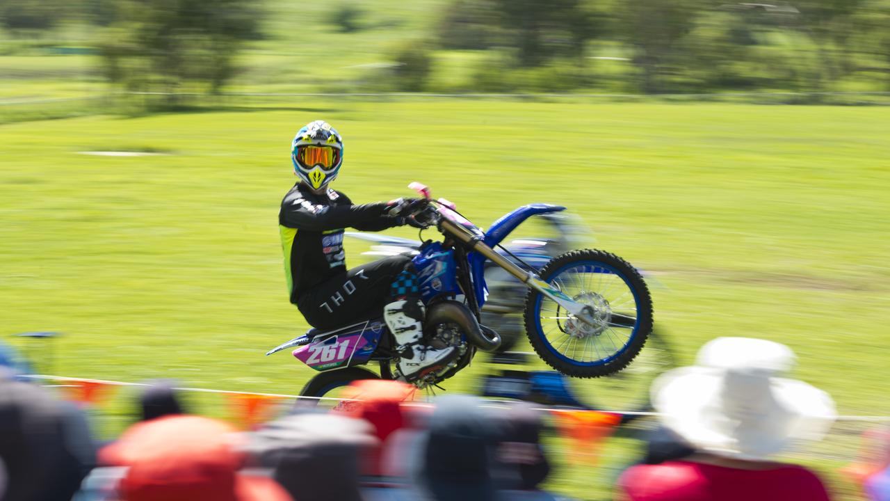 Australian Off-Road Championship competitor Jeremy Carpentier gives a demonstration during a visit to Meringandan State School, Friday, February 21, 2020. Picture: Kevin Farmer