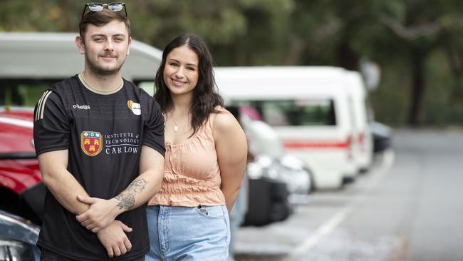 Riley Dobbs, with Olivia Canak, found the Rozelle interchange has transformed his daily commute to the city. Picture: Monique Harmer