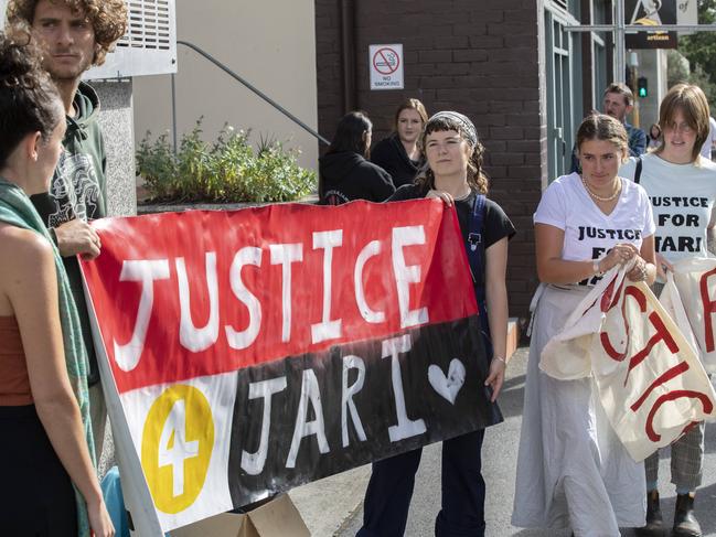 Justice for Jari Supporters outside the Hobart Magistrates Court. Picture: Chris Kidd