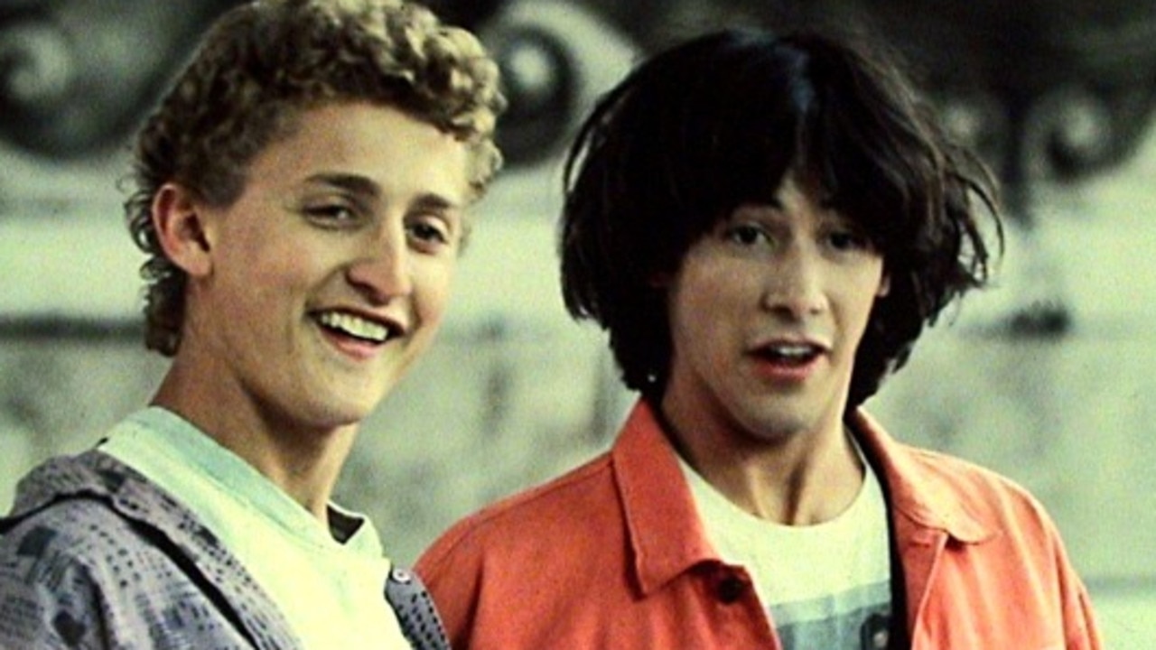 Bill (Alex Winter) and Ted (Keanu Reeves) in a scene from the 1989 film Bill &amp; Ted's Excellent Adventure.