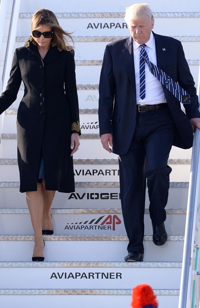 Every time they have disembarked they have looked like a couple who have had an argument on the plane. Perhaps Melania always copped the dreaded middle seat. Picture: AP