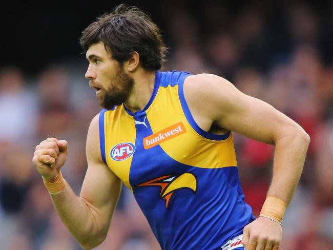 MELBOURNE, AUSTRALIA - MAY 21:  Josh Kennedy of the Eagles celebrates a goal during the round nine AFL match between the Essendon Bombers and the West Coast Eagles at Etihad Stadium on May 21, 2017 in Melbourne, Australia.  (Photo by Michael Dodge/Getty Images)