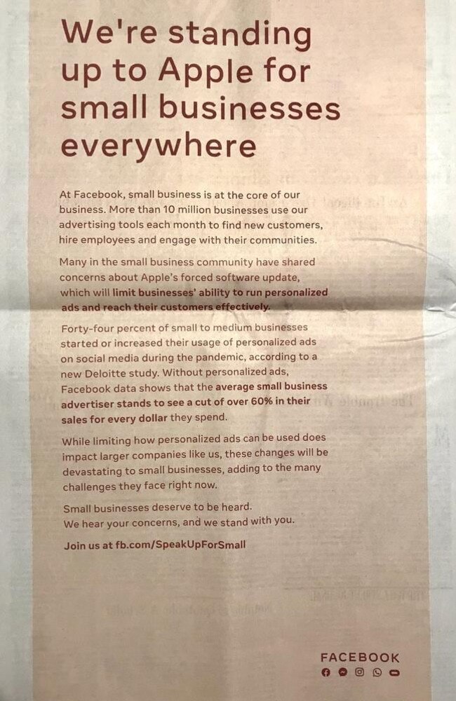 A full-page ad Facebook took out in newspapers in the US.