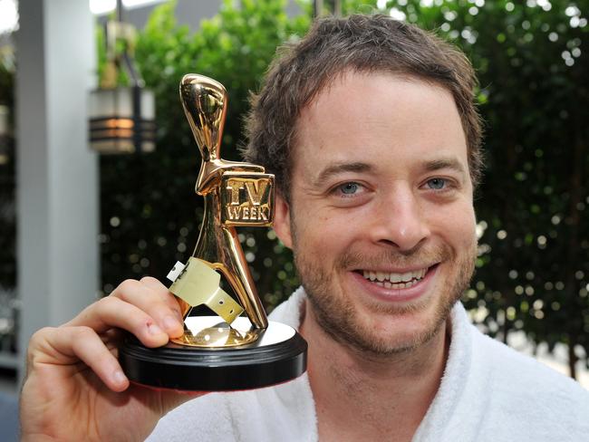 Hamish Blake with his Gold Logie trophy, the morning after the Logie Awards.