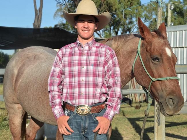 Dallon Finch with his horse Cheux: “I've had her since she was three. Dad broke her in for me. Every barrel race and breakaway title I have, I've won on her”.