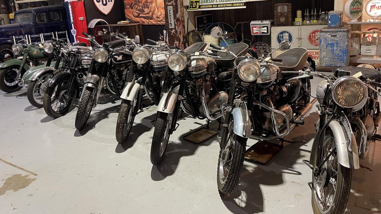 An array of vintage motorcycles from Roadside Relics on Brisbane Road, Gympie.