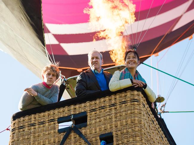 Flying high ... Please Like Me: Josh Thomas as Josh with David Roberts as Dad and Renee Lim as Mae. Picture: ABC