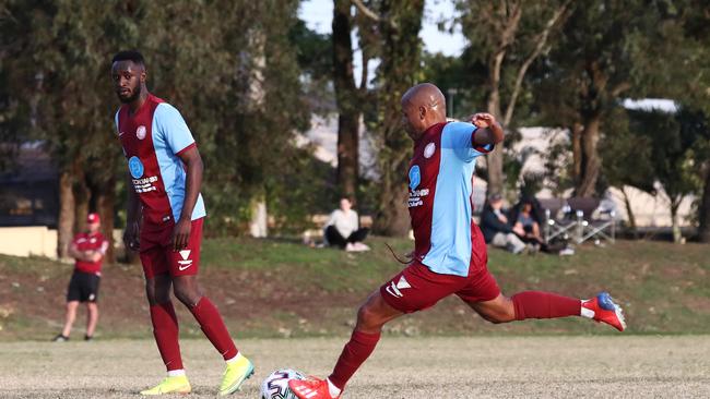 Henrique De Silva scores a goal for Coomera against Southport during their GCPL soccer match at Viney Park, Coomera. Photograph : Jason O'Brien