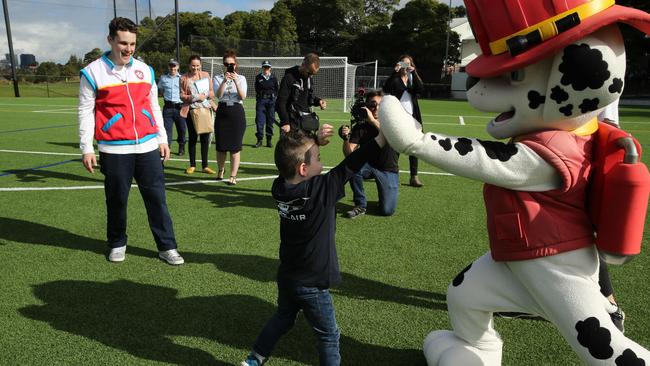 Rocco Moy, 5, met his favourite characters from Paw Patrol. Picture: Tim Hunter