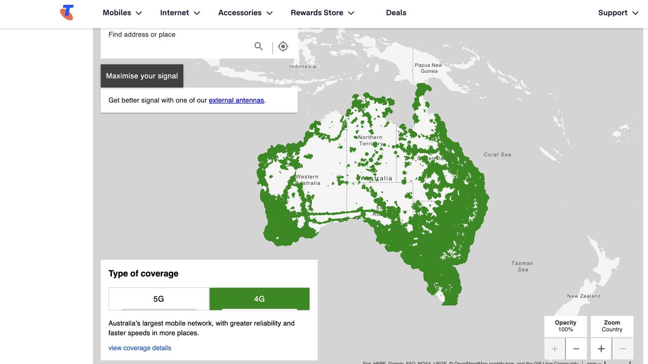 Telstra also has a maximise your signal map with an external antenna on its website. But, the telco is yet to clarify if that map or the standard version refers to its three million square kilometre coverage claim.