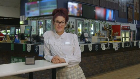 The Blocks’ Tam Wilkins is the bar manager at the Ferny Grove Bowls Club. Photo: Channel 9