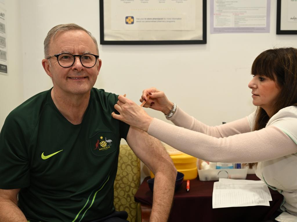 Anthony Albanese received his fourth Covid-19 shot on Tuesday. Picture: AAP / Dean Lewins