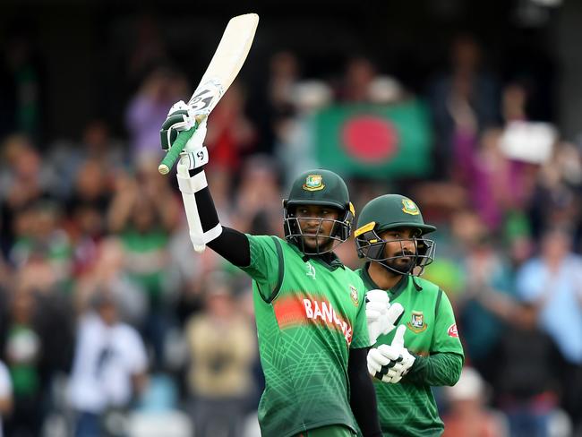 Shakib Al Hasan of Bangladesh celebrates his century. Picture: Alex Davidson/Getty Images