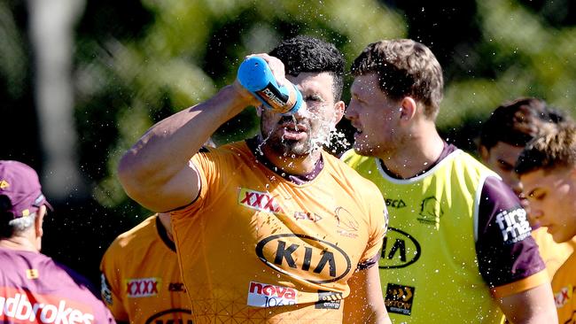 BRISBANE, AUSTRALIA - JULY 29: David Fifita cools down during a Brisbane Broncos NRL training session at the Clive Berghofer Centre on July 29, 2020 in Brisbane, Australia. (Photo by Bradley Kanaris/Getty Images)