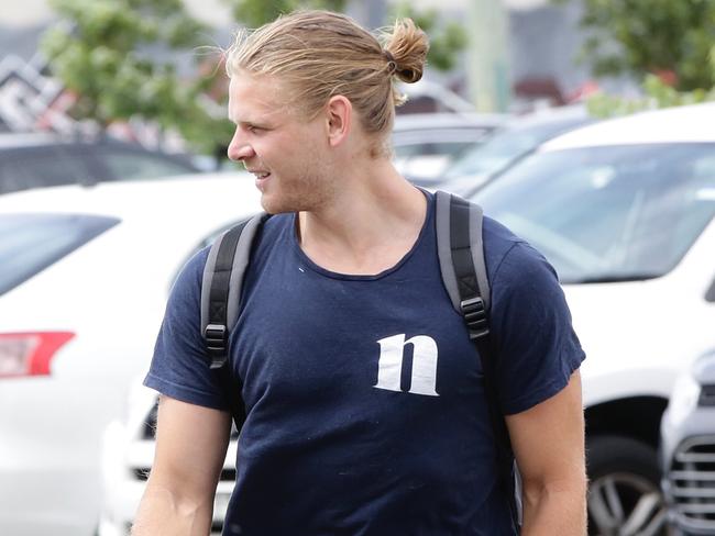 Michael Hurley arrives at Essendon’s Tullamarine base. Picture: Hamish Blair