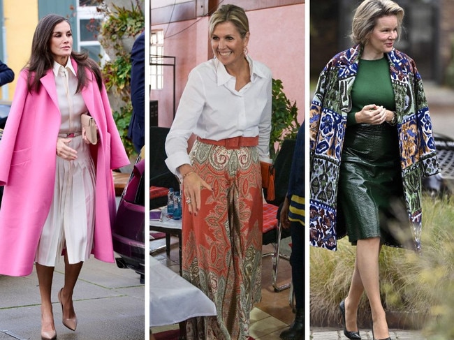 Three queens, Letizia of Spain, Maxima of Belgium and Mathilde of the Netherlands, who have to grin and bear it. Pictures: Carlos Alvarez, Simon Maina, Eric Lalmand