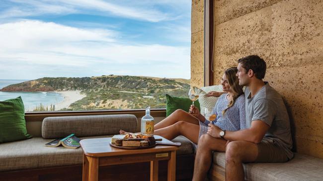 Taking in the luxury at the Sheoaks LifeTime Private Retreats at Snellings Beach, Kangaroo Island. Picture: SATC