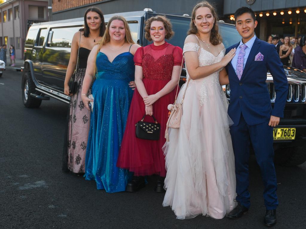 Brandon Yee and Mia Orams (front) arrive with Stephanie Slee, Hannah Turner and Edmund Chislett for the Kadina High formal.