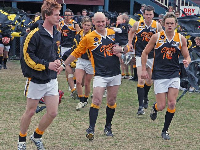 Flashback: Frankston YCW's Brendan Long runs out for his 300th game in the 2007 grand final. Picture: David Trend