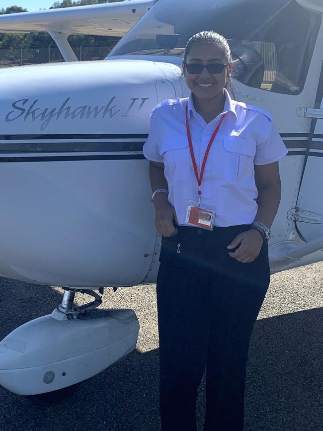 Anmool Kaur Ranjit Singh after her first solo flight with Hartwig Air. Picture: Supplied