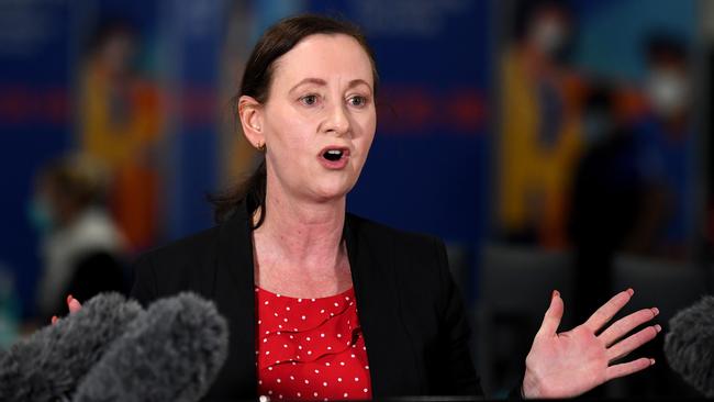 Queensland Health Minister Yvette D'Ath speaks to the media. Picture: NCA NewsWire / Dan Peled