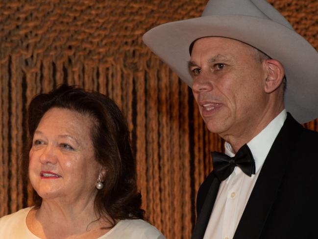 Gina Rinehart, Chairman of Hancock Agriculture with Adam Giles, CEO of Hancock at Meat and Wine restaurant in Mayfair, London during an event. 26th June 2023.  PIC: Lionel Derimais