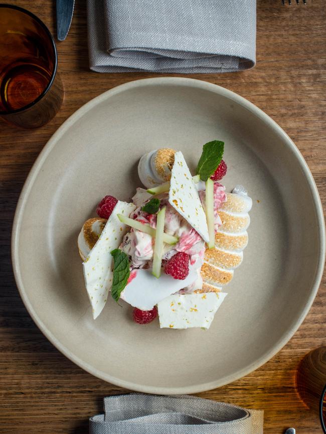 Eton mess, poached rhubarb and apple. Picture: Eugene Hyland