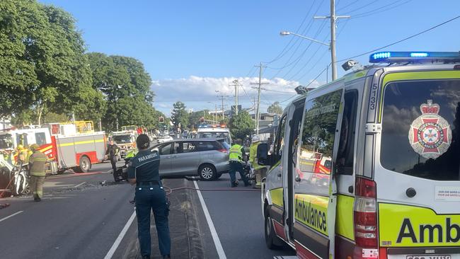 Ambulance officers at the scene. Picture: Jonathan O'Neill