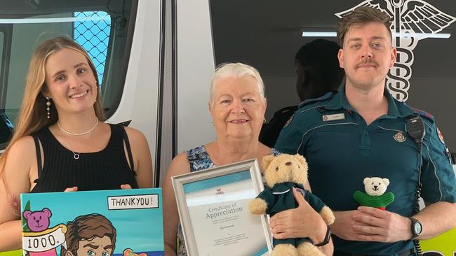 (From left to right) Paramedic and artist Maddy Hogan, Ilse Simonsen and Danny Cashel at the Sarina ambulance station on December 15, 2022. Picture: Duncan Evans