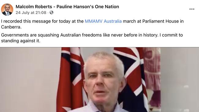 Politician Malcolm Roberts. Picture: Facebook