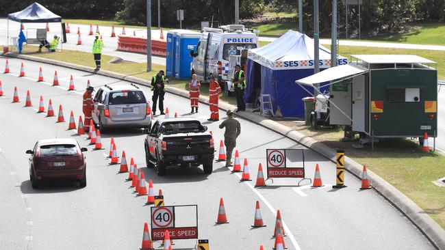 Police continue to enforce the COVID-19 border restriction at Coolangatta. Picture: Adam Head