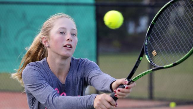 Tennis star Valentina Ivanov in action at the Maroubra Snape Tennis Centre. Picture: Craig Wilson