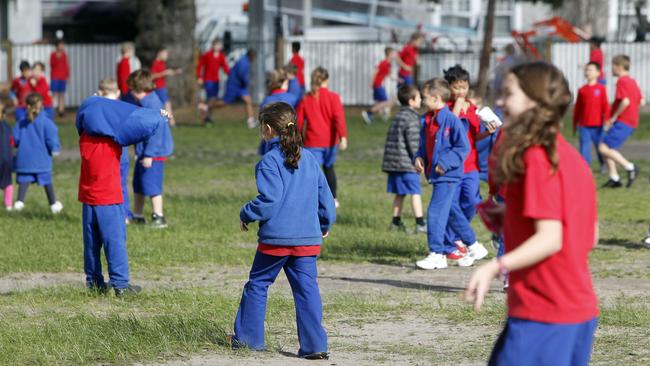 Port Melbourne Primary School parents have calculated that the population density of students at PMPS is eight times the maximum allowable density for free range chickens (based on a body weight to square metre ratio). Picture: Richard Serong