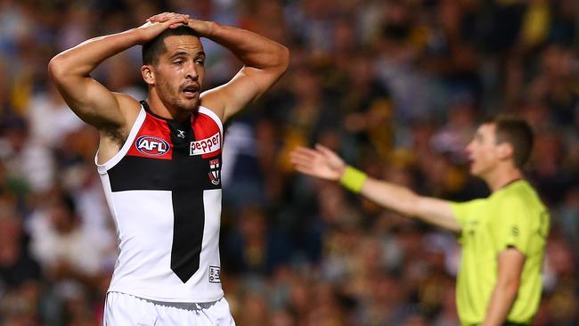 Shane Savage reacts to a free kick last year. Picture: Getty Images